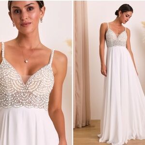 LULU's Stunning Rhinestone Sexy Romantic Flowy Elegant Wedding Gown NWOT